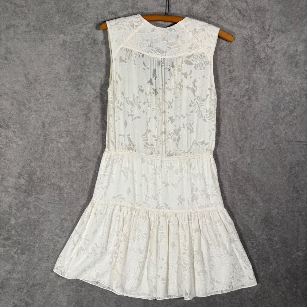 Rebecca Taylor Tiered Mini Dress Size 0 Ivory Floral Burnout Semi Sheer Overlay - Picture 2 of 16